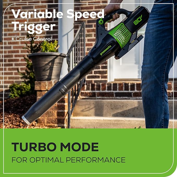 Greenworks 80V (145 MPH / 580 CFM / 75+ Compatible Tools) Cordless Brushless Axial Leaf Blower, 2.5Ah Battery and Charger Included