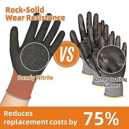 Schwer 12 Pairs Safety Work Gloves with Sandy Nitrile Coating LT5626, Max Abrasion Resistance Heavy Duty Glove with Grip for Men Women, Ideal for General Use, Mechanic, Construction, Gardening, 2XL