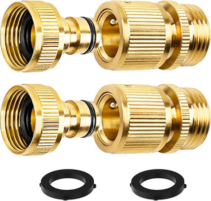 2PCS Garden Hose Quick Connect, Durable Quick Connect Hose Fitting, Heavy Duty 3/4 GHT Brass Quick Coupler for Pressure Washers, Sprinklers and Watering Systems