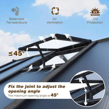 MUPATER 6 x 8 FT Walk-in Wooden Polycarbonate Greenhouse with Ventilated Window & Lockable Door, Multi-Layer PC Panels for UV Protection, Greenhouse Kit for Outdoor, Garden and Backyard, Black