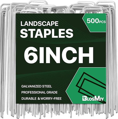 Landscape Staples 6inch 500pack,11Gauge Galvanized Lawn Staples, Sturdy Garden Stakes for Effortlessly Securing Weed Barrier Fabric,Ground Stabilization, and Tackling Outdoor Yard Work