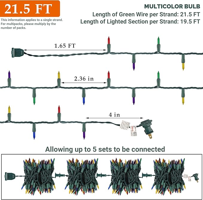 3 Pack Multicolor Christmas String Lights, 100 Count Each, Incandescent Mini Christmas Lights, Connectable Xmas Tree Light for Indoor Outdoor Garland Birthday Holiday Wedding Festival Party