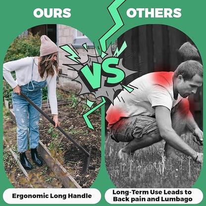 Stirrup Hoe Garden Tool Weed Puller with 76.8Inch Adjustable Stainless Steel Handle, Heavy Duty Hula Hoe and 12 Tines Rake 2 in 1 Gardening Tools Garden Cultivator for Weeding Soil Loosening, Black