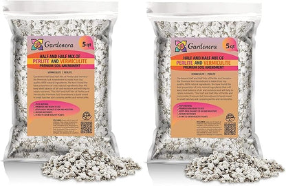 Gardenera Perlite and Vermiculite Mix for Cactus, Succulent, and Bonsai Trees - 10 Quart - Promote Healthy Growth and Drainage (2 Bags of 5 Quart)