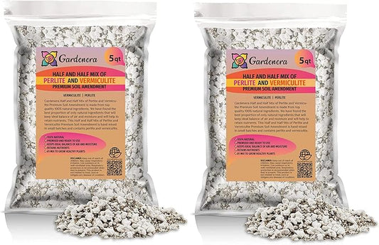 Gardenera Perlite and Vermiculite Mix for Cactus, Succulent, and Bonsai Trees - 10 Quart - Promote Healthy Growth and Drainage (2 Bags of 5 Quart)