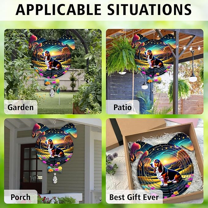 Basset Hound Dog Ears Wind Spinner, Basset Hound Wind Spinner Hanging for Yard and Garden