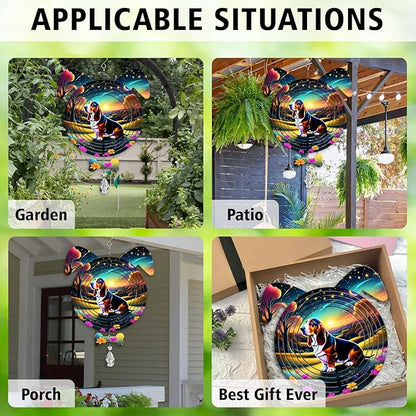 Basset Hound Dog Ears Wind Spinner, Basset Hound Wind Spinner Hanging for Yard and Garden