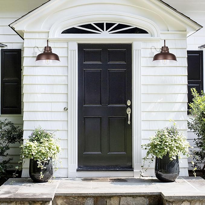 Solar Barn Light for Outside, Gooseneck Outdoor Wall Lights Solar Powered, Farmhouse Exterior Wall Sconce, Industrial Outside Lighting Fixture, Rustic Lantern for Garage, Barn, Shed, RZSR007 OW