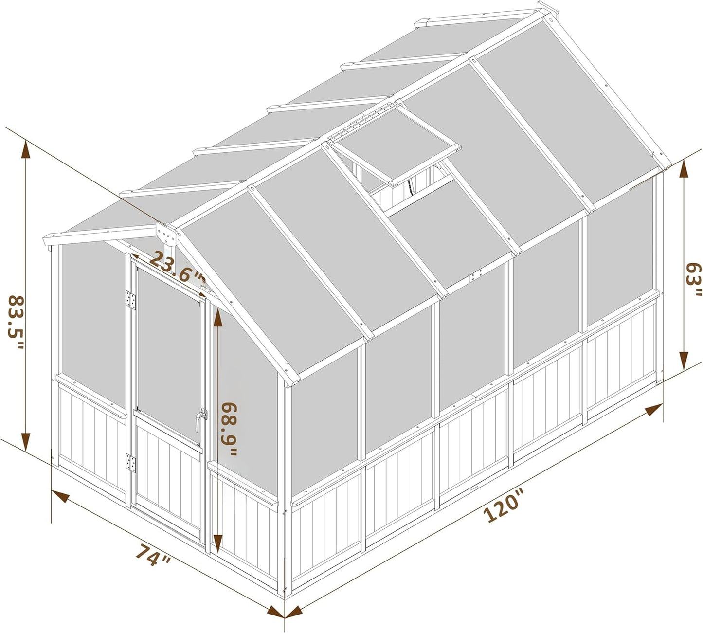 Greenhouse for Outdoor, 6x8ft-8x12ft Wooden WAK-in Greenhouse Kitwith 6MM Thick Polycarbonate Panel, Lockable Door & Adjustable Roof Vent ，Backyard Garden ﻿ (Light Mocha Brown, 6x10 FT)