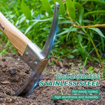 Berry&Bird Gardening Pick Axes, Stainless Steel Pickaxe Mattock Hoe with Wooden Handle, Heavy Duty Pick Axe Hand Tool for Transplanting Digging Planting Loosening Soil Camping or Prospecting