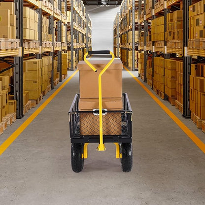 VEVOR 500 Lbs Steel Garden Cart, Heavy Duty Garden Wagon Cart Pullable on Wheels, Metal Yard Utility Wagon Carts with 10" All Terrain Tires, Mesh Removable Sides and 180°Rotating Handle