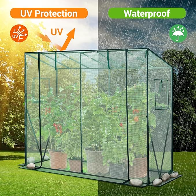 Lean to Greenhouse for Outdoors: Ohuhu Portable Tomato Green House Heavy Duty with Roll-Up Zippered Door, Tall Plastic Greenhouses for Outside Winter Plants Growing Shed for Backyard, 6.6x2.5x5.6 FT
