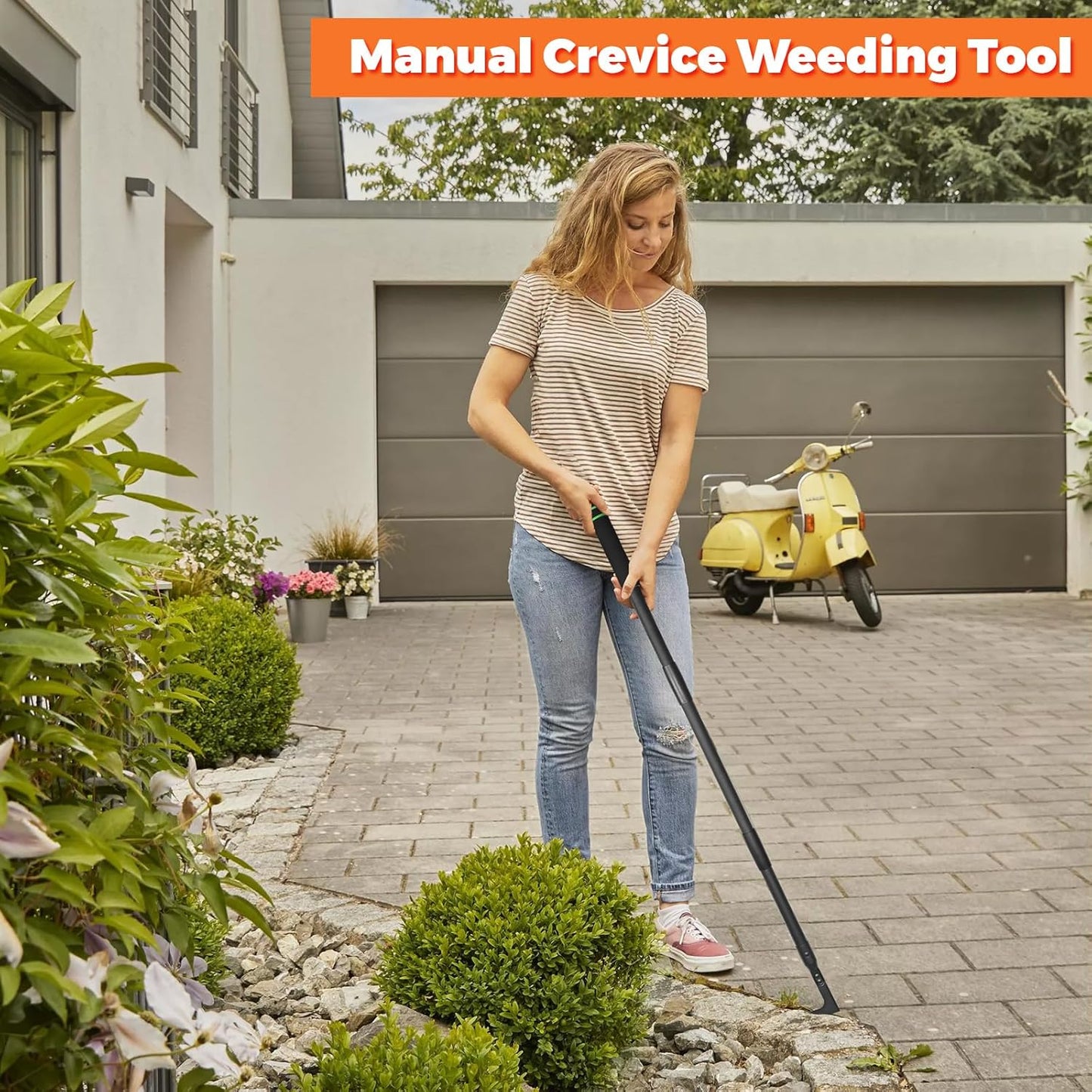 Crack Weeder 43.7" Long Handle Manual Crevice Weeding Tool Weed Puller Tool Durable Weed Remover for Sidewalks, Pavers, Deck Boards, Narrow Wall Gaps