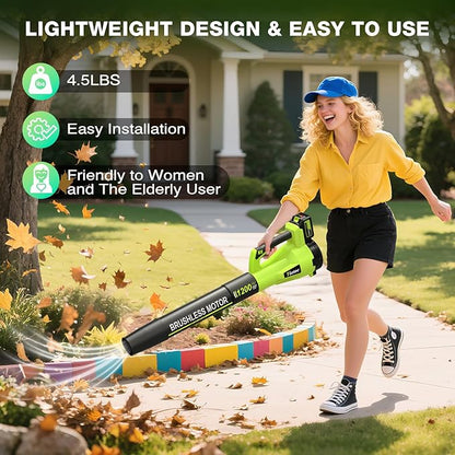 Tietoc Leaf Blower Cordless, 1200W Brushless Electric Leaf Blower with 2 X 5.0Ah Battery, 6 Speed Powerful Leaf Blowers for Garden, Patio, Lawn Care, Gift for Men Dad Husband Fathers (Light Green)