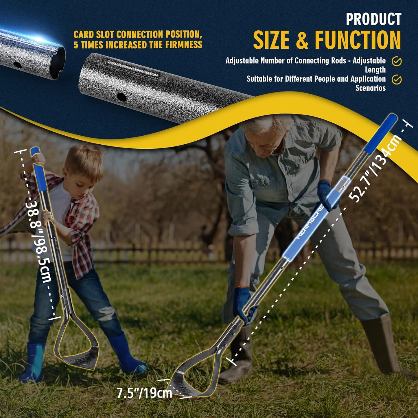 Hoe Garden Tool, Heavy Duty Triangle 52.7" Manual Weeder with Long Handle, Carbon Steel Weed Removing Action Hoe Cultivator for Weeding, Digging, Loosening Soil, Hoeing, Edging