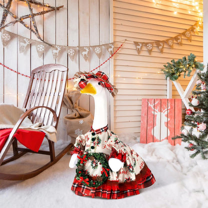 Suzile Christmas Wreath Outfit Clothes for 23 Inch High Cement or Plastic Geese Ghost Lawn Porch Goose Clothes Halloween Costume