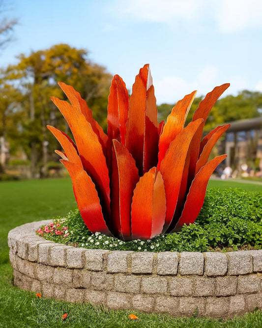 Large Metal Agave Plant Decor - 25.5" H Hand Painted Country Garden Sculpture, Home & Outdoor Metal Agave Yard Art Decor, Patio Lawn Ornament Ideal Gift for Family & Friends