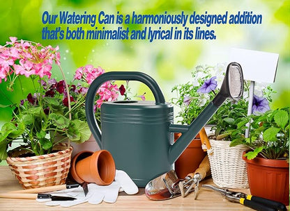 Watering Can 1 Gallon for Indoor Plants, Garden Watering Cans Outdoor Plant House Flower, Gallon Watering Can Large Long Spout with Sprinkler Head (Green)