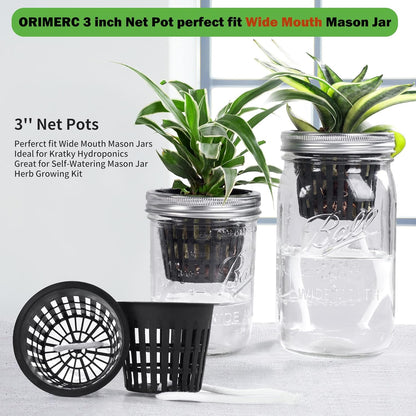 ORIMERC 30 Pack 3 inch Net Cup Pots with 30 feet Hydroponic Self Watering Wick & 30 Plant Labels Aquaponics Mason Jar Bucket Insert Orchid kratky Vegetable Gardening Growing Netted Basket Slotted Mesh