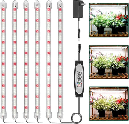 6-Bar Grow Light Strips for Indoor Plants, 16" Full Spectrum Plant Lights, 6500K Sunlike Grow Lights with 6/12/18H Timer, 5-Level Dimmable for Indoor Growing