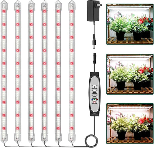 6-Bar Grow Light Strips for Indoor Plants, 16" Full Spectrum Plant Lights, 6500K Sunlike Grow Lights with 6/12/18H Timer, 5-Level Dimmable for Indoor Growing