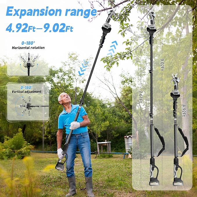 Electric Pruning Shears with Pole 1.4-2.0 Cutting Diameter & 2-IN-1 Electric Pole Pruner,2PCS 21V 3.0Ah Batteries,Brushiless Motor,4 Modes Adjustable Branches Cutter for Flower, Tree Trimming(Gray)