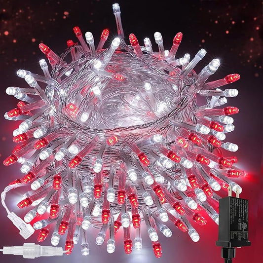 Upgraded Connectable 200 LED String Lights Indoor Outdoor, 66FT Red and White Christmas Lights Waterproof, 13 Modes Twinkle Fairy Lights Plug in Clear Wire for Christmas Tree, Bedroom, Classroom Decor