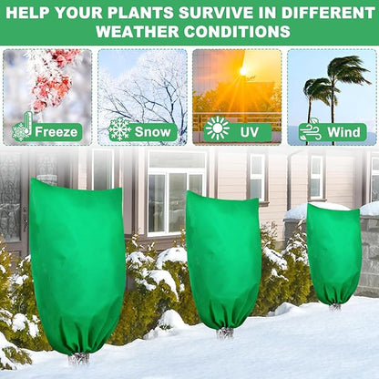 3 Pack Winter Plant Covers Freeze Protection, 19.6" x 39.3" Frost Blankets for Outdoor Plants with Drawstring, Tree Covers Bags Shrub Covers for Winter Cold Weather, Rose Bush Cover for Winter