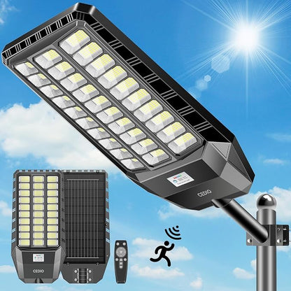 CEDIO Outdoor Solar Street Lights, Solar Lights IP66 Waterproof LED Street Light Dusk to Dawn, Flood Light with Motion Sensor for Yard (8500W-1PACK)