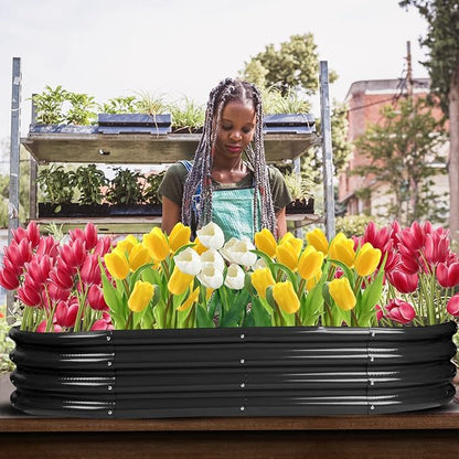 Raised Garden Bed Galvanized Planter Box Outdoor, Rot-Resistant Metal Garden Bed Planter for Vegetables Flower Herb (5- Black)