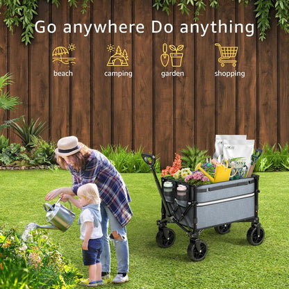 Collapsible Wagon Cart with Wheels Foldable - Folding Utility Heavy Duty Wagons Carts for Grocery Sports Garden Shopping Camping Wheelbarrows (Gray, 120L)