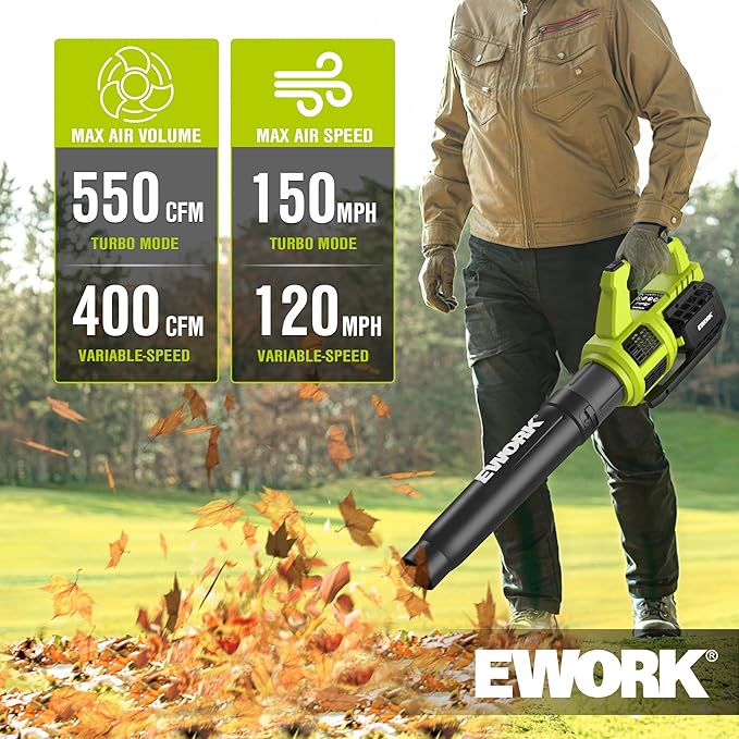 Leaf Blower Cordless 20V Powerful Electric Leaf Blower with 2x4.0Ah Batteries and Charger, Variable-Speed, Lightweight Battery Powered Leaf Blowers for Lawn Care, Patio, Blowing Leaves, Dust