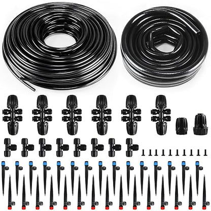 223FT Drip Irrigation System, Automatic Drip Irrigation Kit with 1/2'' 1/4'' Tubing Hose and Accessories,Adjustable Nozzle Garden Watering System,for Patio/Lawn/Garden Bed/Yard