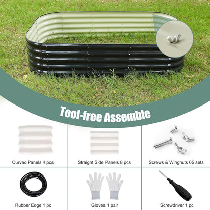 2Pcs 17" Tall Raised Galvanized Steel Garden Bed Modular Planter for Gardening, Vegetables, Flowers Tall Oval Galvanized Metal 9-in-1 Raised Garden Beds Outdoor (Graphite Black)
