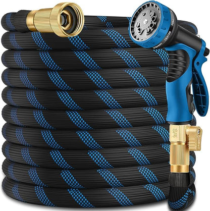 Garden Hose 200 ft -Heavy Duty Water Hoses - Flexible&Lightweight Car Washing Pipe with Stainless Steel Strain Reliefs,Kink-free Rubber Hoses with Spray