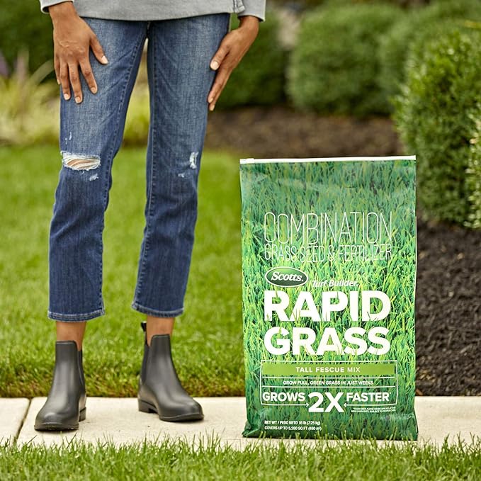Scotts Turf Builder Rapid Grass Tall Fescue Mix, Combination Grass Seed and Fertilizer, Grows Green Grass in Just Weeks, 16 lbs.