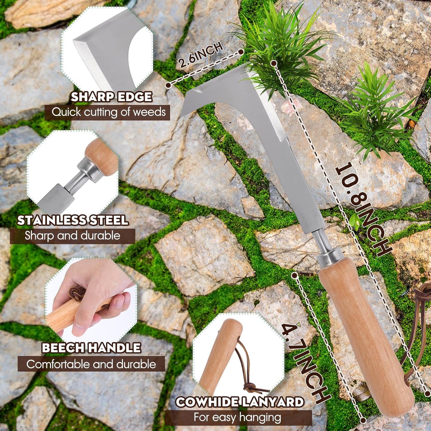 Effective Sidewalk Crack Weeder Tool -Manual Crack Weeder Weed Remover Tool for Garden Yard - L-Type Stainless Steel Weed Crevice Tool