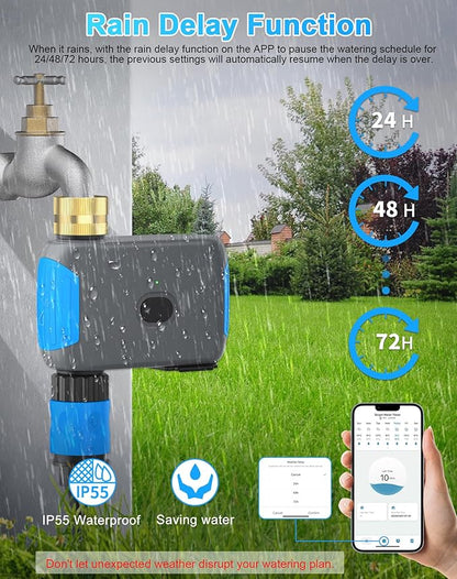 WiFi Sprinkler Timer, Smart Bluetooth Hose Timer, Programmable Automatic Irrigation System with Remote APP, Compatible with Alexa Google, Watering for Outdoor Garden Yard Lawn, 1 Outlet