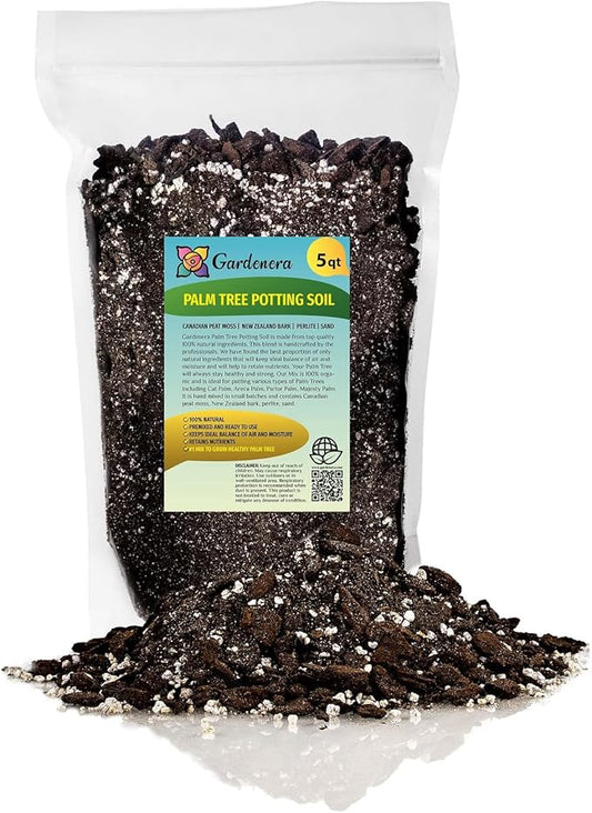 GARDENERA Palm Tree Potting Mix - The Ultimate Soil for Strong and Healthy Palms - Top Choice for Palm Tree Growers [5 Quart Bag]