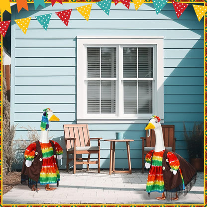 Suzile Hippie Goose Outfit Tie Dye Party Decoration Dresses Clothes for 23" High Cement or Plastic Porch Goose Costume for Holiday Yard Lawn Outdoor Garden Patio Groovy Party Rainbow Pride Statue