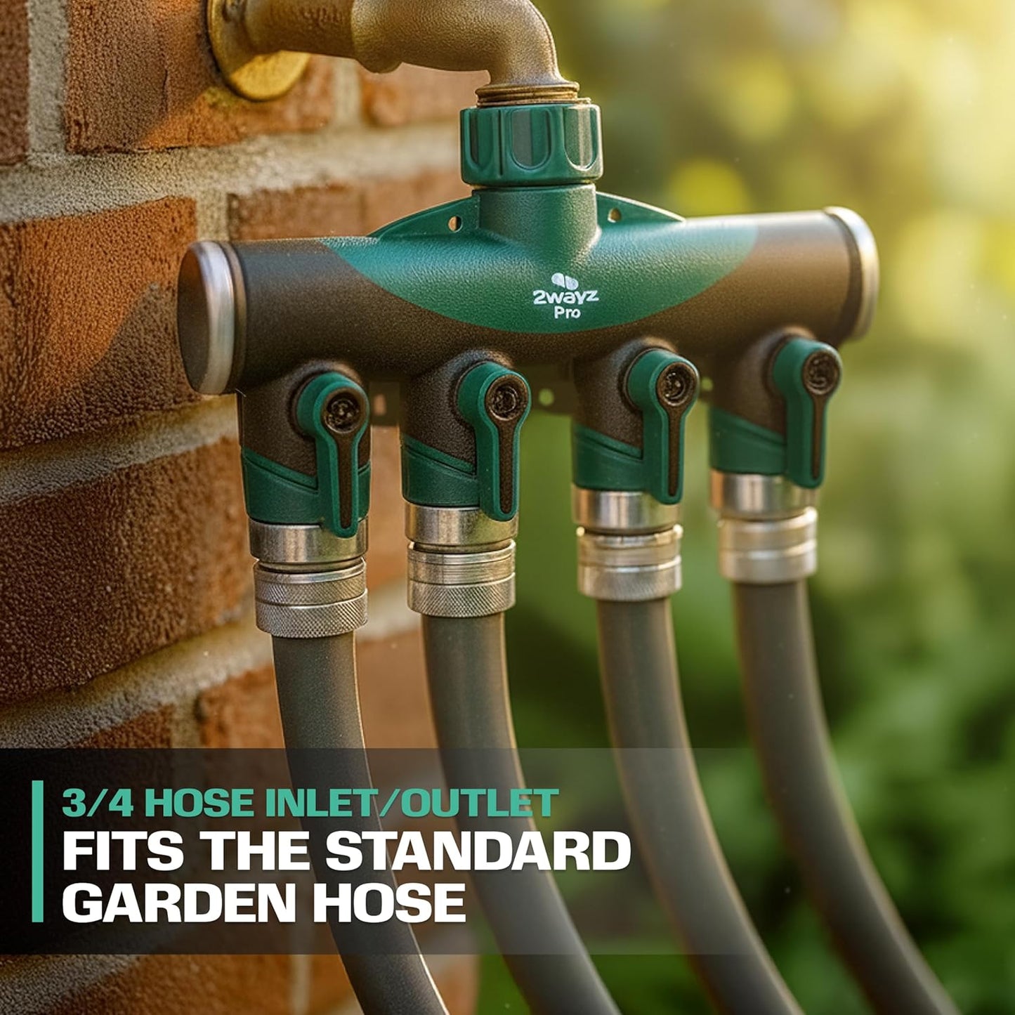 Garden Hose Splitter 4 Way - Heavy Duty Water Hose Manifold with Shut-Off Valves - Outdoor Faucet Divider and Spigot Connector for Garden, Lawn, or Patio Use - Durable Brass Pipe Splitter - Classic