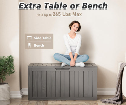 Outdoor Storage Box, Resin Deck Boxes Indoor and outdoor, Waterproof Storage Box Lockable Lid (Grey, 75 Gallon)