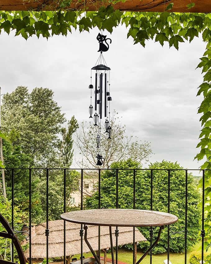 Cat Wind Chimes for Outside, Metal Windchimes Outdoors Clearance with 4 Aluminum Tubes, Garden Patio Yard Home Decor, Cat Gifts for Pet Lovers Women Men Mom Grandma, Unique Festival Birthday Gift