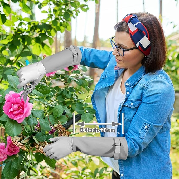 Long-Gardening-Gloves for Women/Men - Thorn Proof Rose Pruning Gloves Heavy Duty Gauntlet-L