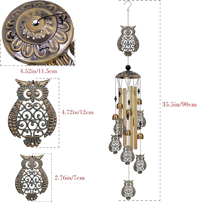 Bronze Owls Wind Chimes Decor, Mobile Blessing Wind Bells Decorate, Sympathy Wind Catcher, Memorial Gifts for Mom,Grandma,Woman (Housewarming/Outside/Indoor/Home/Room/Porch/Yard/Garden Decoration)
