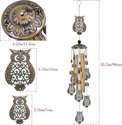 Bronze Owls Wind Chimes Decor, Mobile Blessing Wind Bells Decorate, Sympathy Wind Catcher, Memorial Gifts for Mom,Grandma,Woman (Housewarming/Outside/Indoor/Home/Room/Porch/Yard/Garden Decoration)