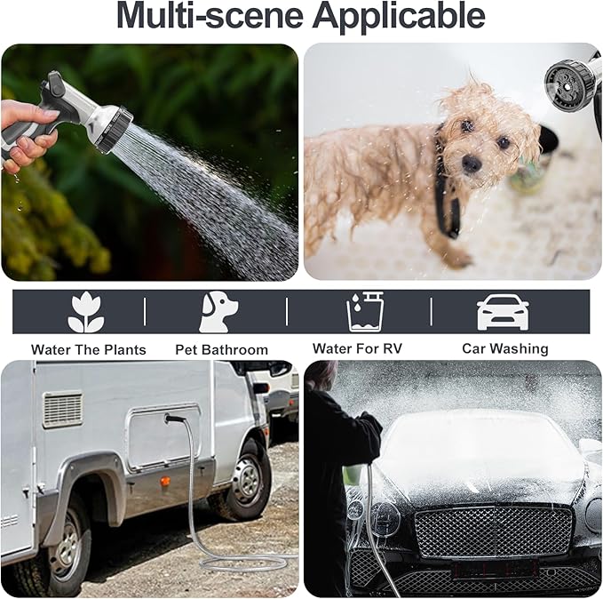 SPECILITE 175ft 304 Stainless Steel Garden Hose Metal, Heavy Duty Water Pipe with Nozzles for Yard, Outdoor - Flexible, Never Kink & Tangle, Puncture Resistant (Sliver)