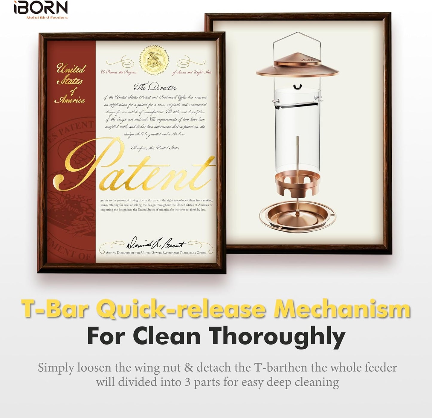 iBorn Bird Feeders for Outdoors Hanging,Metal Bird Feeders for Cardinal Chew Proof 18cm Large Roof&Tray Birdfeeders Outside Hanging,Brushed Copper 6 Port (Seed is not Included)