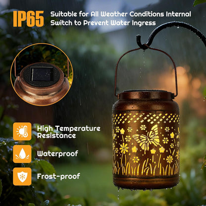Butterfly Solar Lanterns Outdoor Waterproof - Metal Garden Decor Hanging Solar Lights Butterfly Decorations for Patio Yard Lawn Porch Pathway, Birthday Gifts for Women Mom Grandma