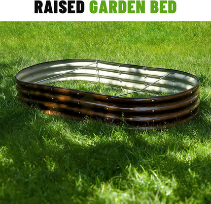 SnugNiture 6x3x1ft Raised Garden Bed Kit, Outdoor Oval Metal Garden Planter, Ground Planter Box for Gardening Vegetables Flowers, Brown
